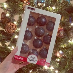 Glass Ornament Set- Sparkle Grey/Charcoal